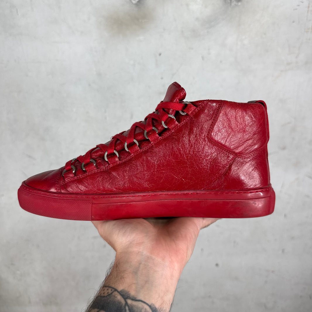 Balenciaga Red Tumbled Leather Arenas