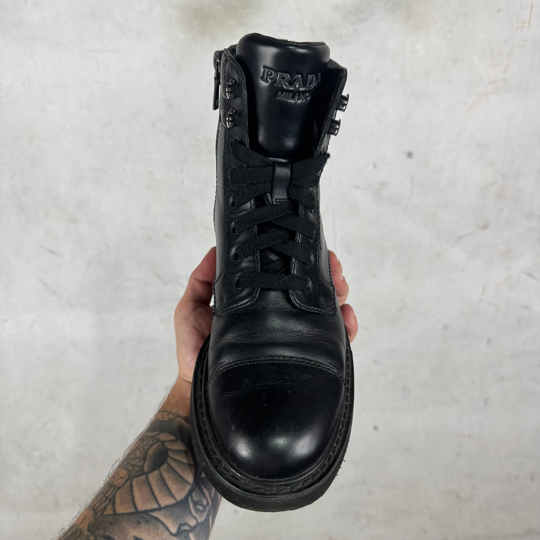 Prada Black Lace Up Boots