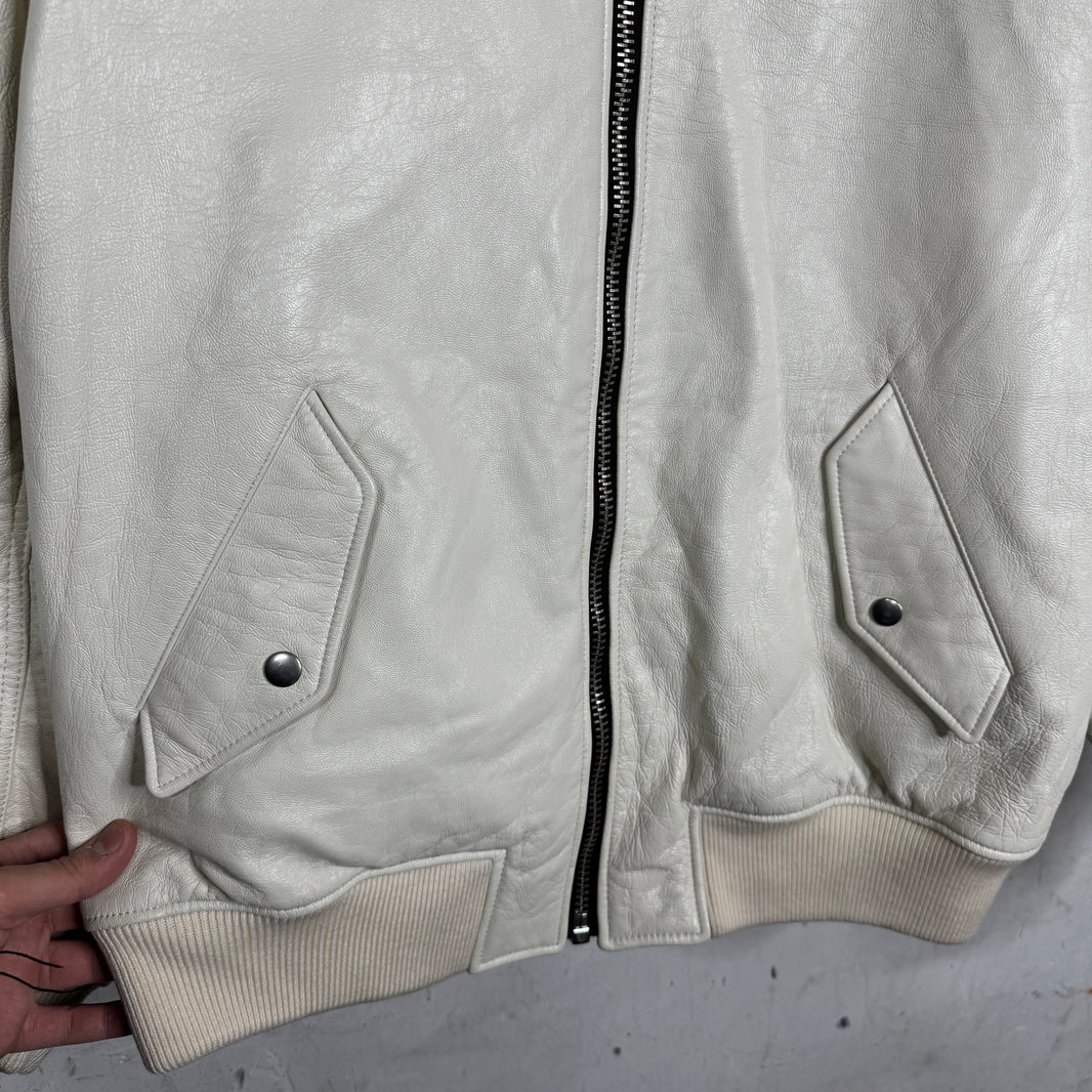Prada Triple White Leather Raf Bomber Jacket