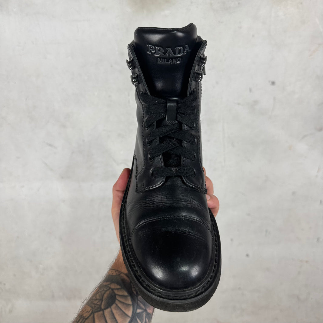 Prada Black Lace Up Boots