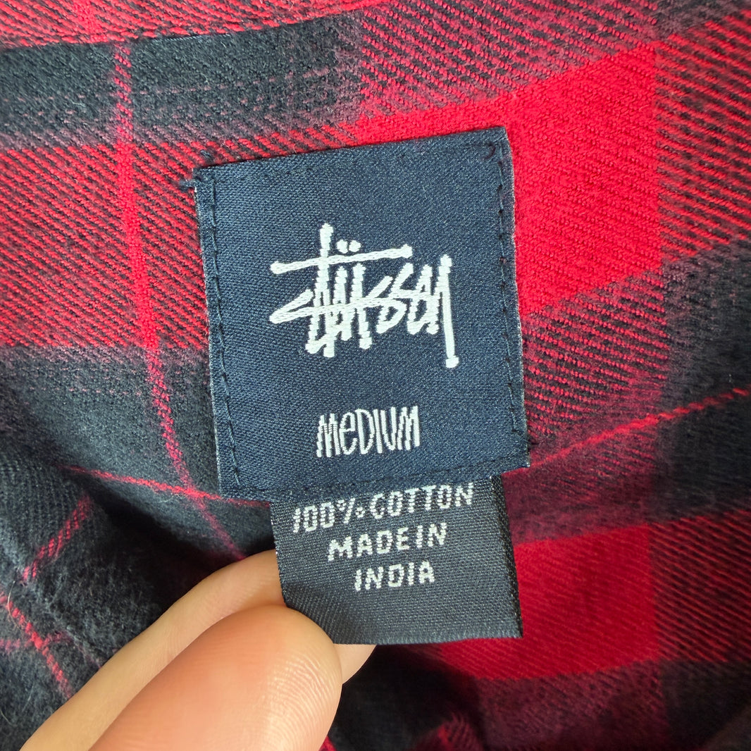 Stussy Red Black Button Up Flannel