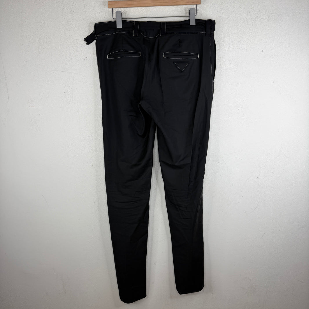 Prada Contrast Stitch Belted Trousers