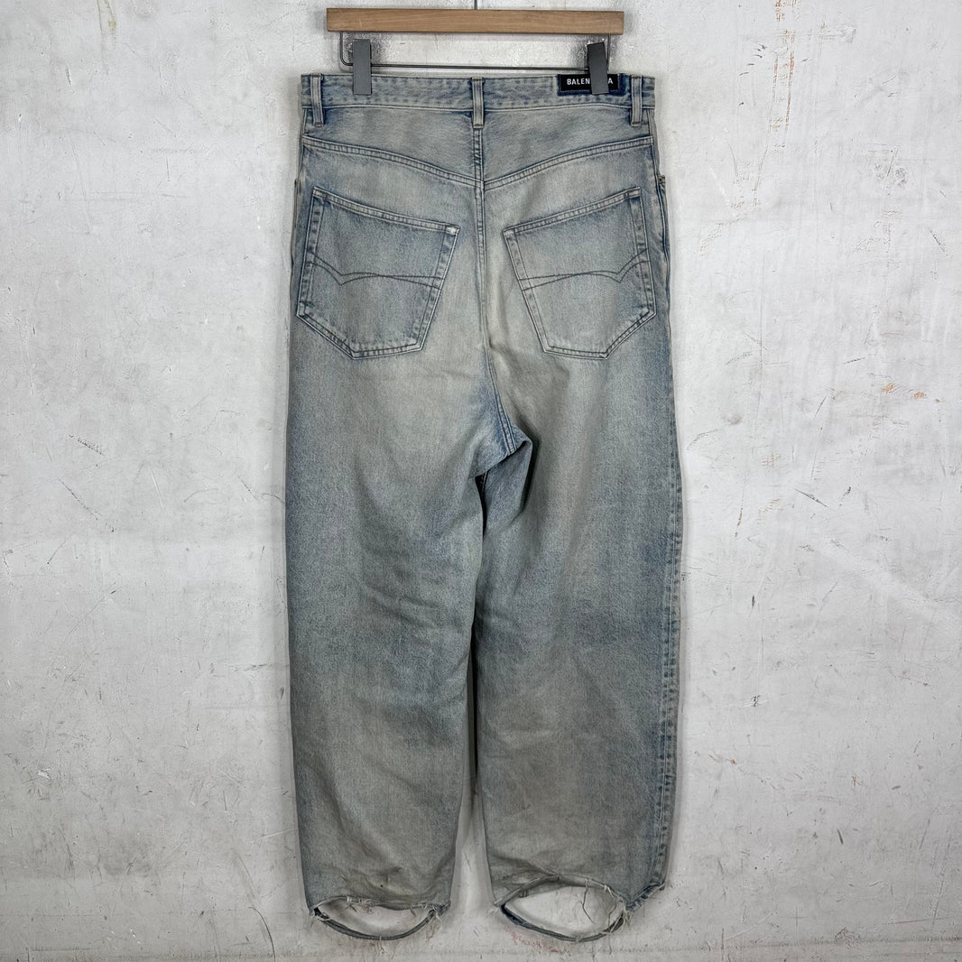 Balenciaga Lightwash Baggy Distressed Hem Jeans