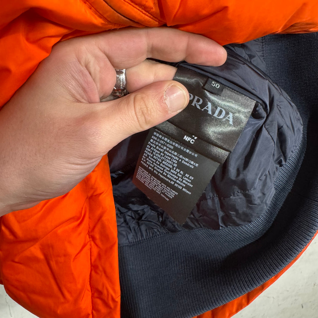 Prada Orange Plaqued Puffer Jacket