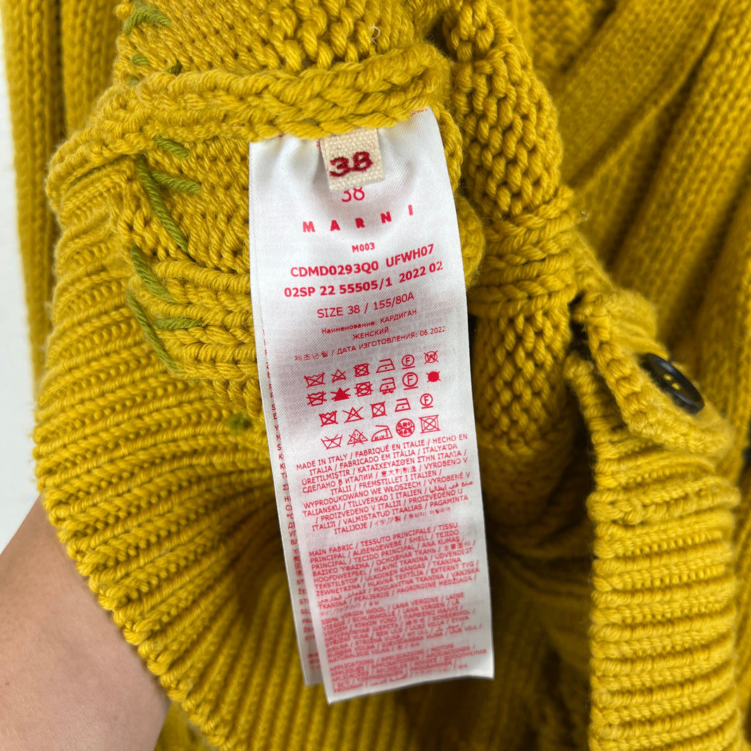Marni Yellow Cable Knit V Neck Cardigan