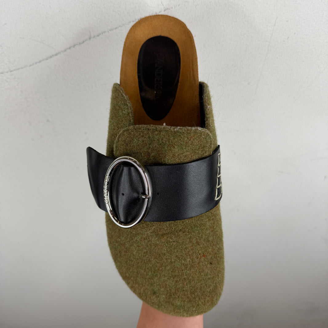 JW Anderson Green Wool Strap Mules