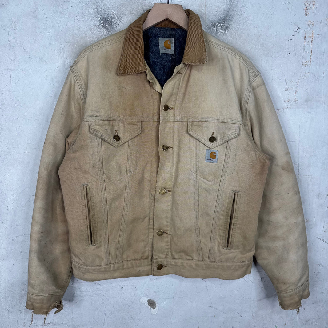 Vintage Carhartt Beige Distressed Trucker Jacket