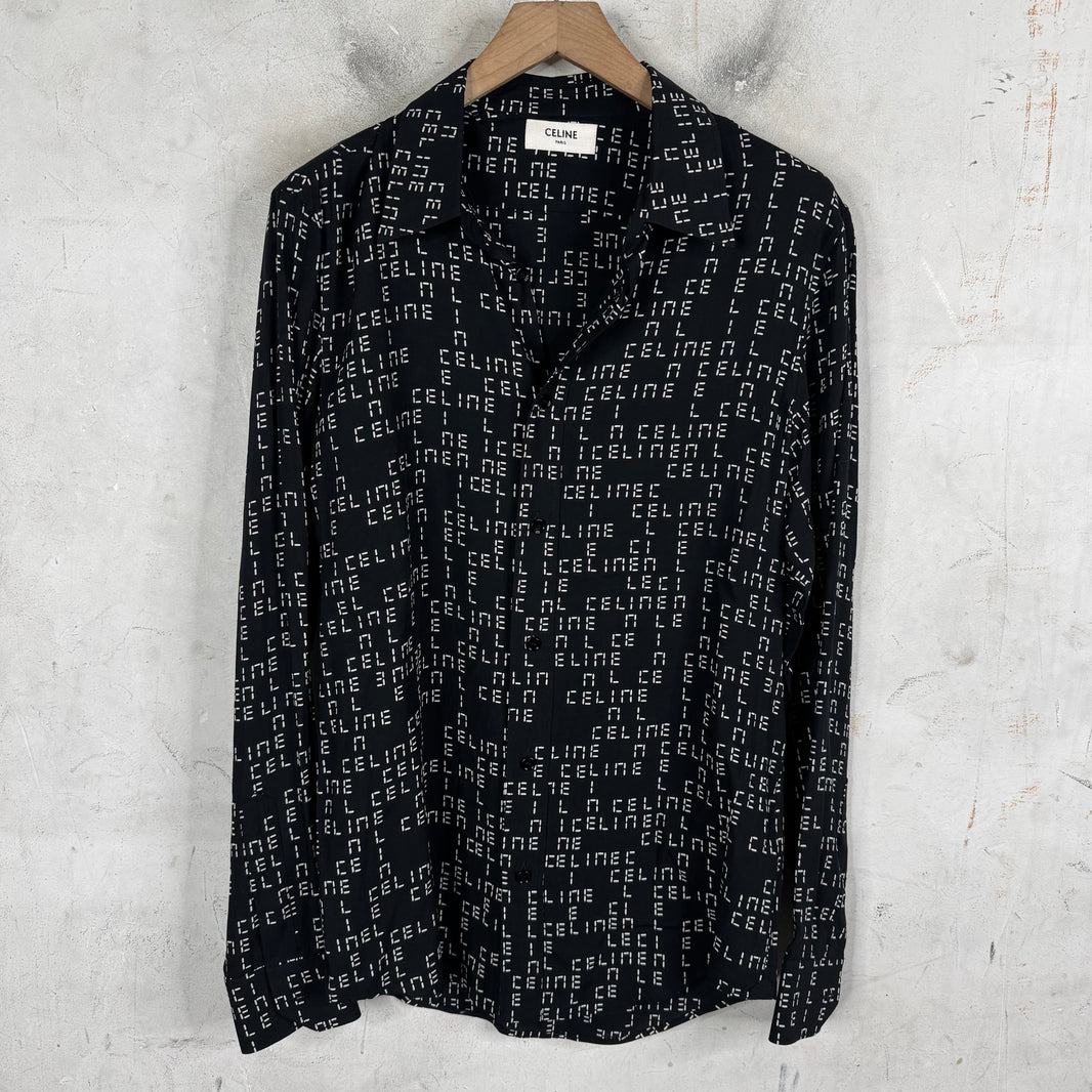 Celine Black Analog Text L/S Button Up Shirt