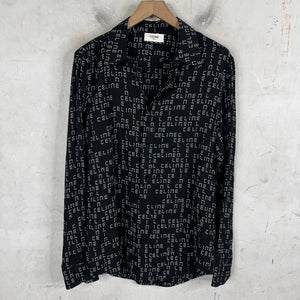 Celine Black Analog Text L/S Button Up Shirt