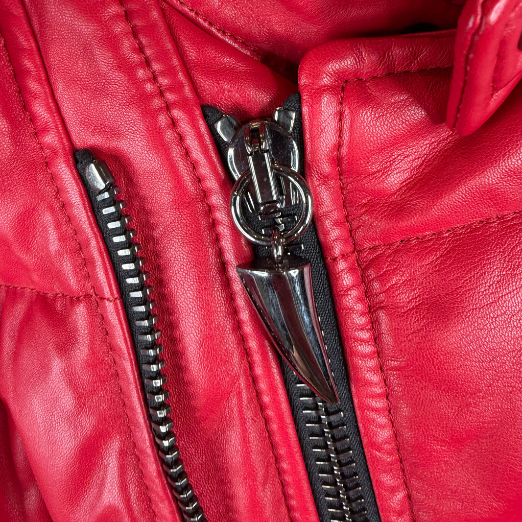Giuseppe Zanoti Red Leather Puffer Hooded Jacket