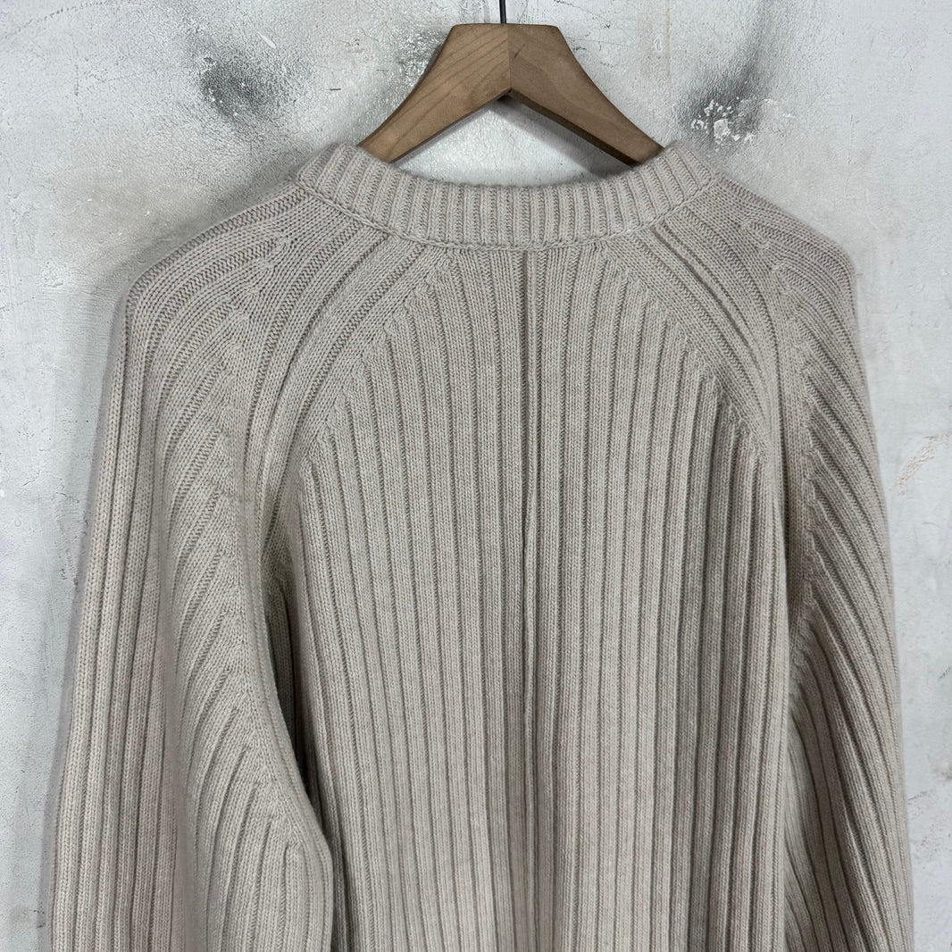 Helmut Lang Cream Ribbed Knit Sweater