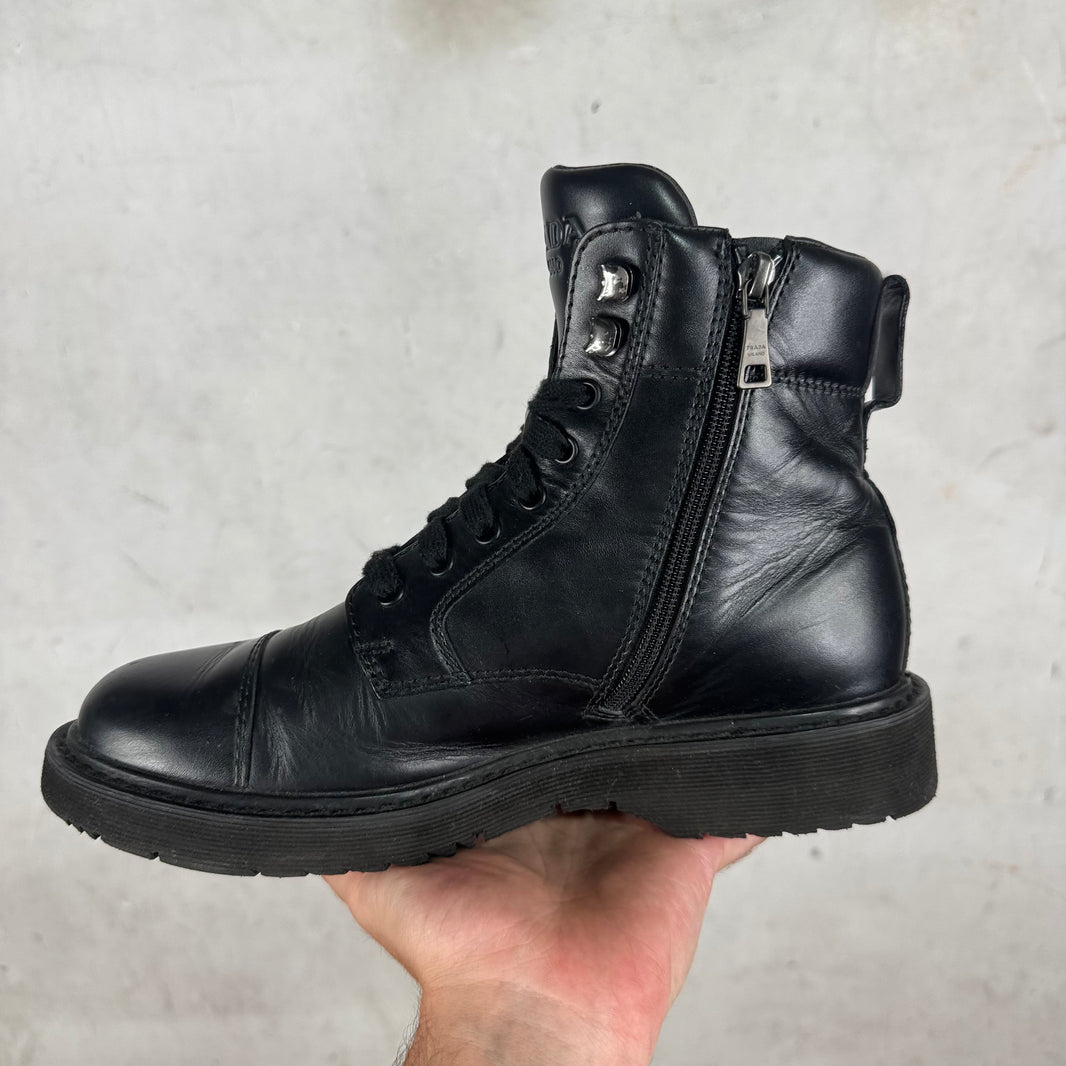 Prada Black Lace Up Boots