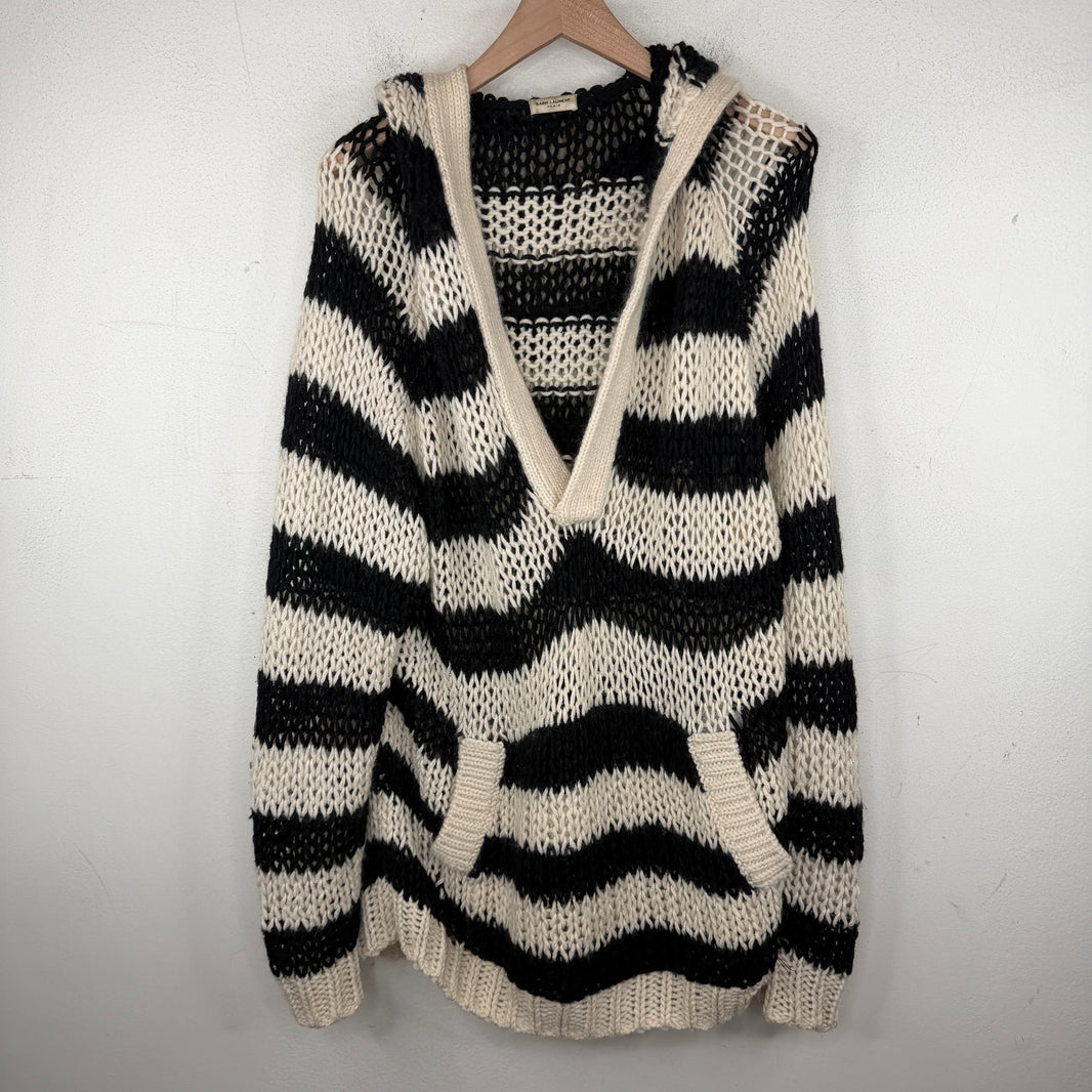 Saint Laurent Striped Cable Knit Hooded Sweater