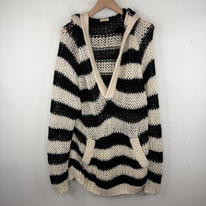 Saint Laurent Striped Cable Knit Hooded Sweater