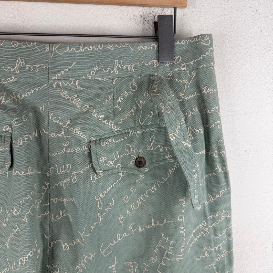 Bode Green Text Chainstitch Trousers