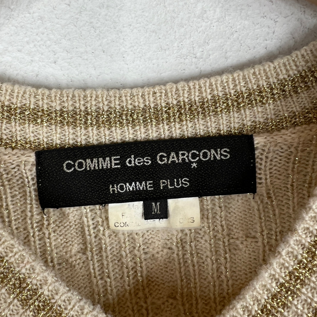 CDG Beige Cable Knit V Neck Sweater