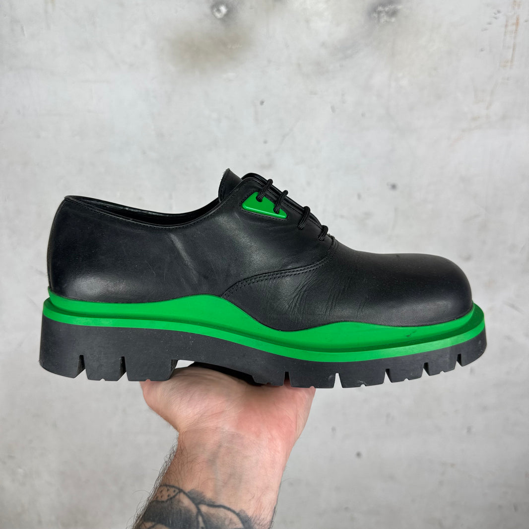 Bottega Veneta Black/Green Rubberized Derbys