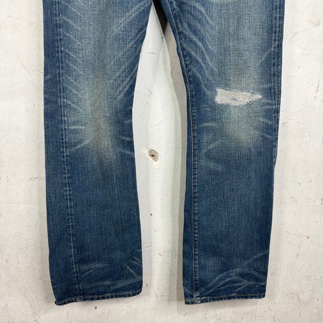 RRL Distressed Slim Bootcut Jeans