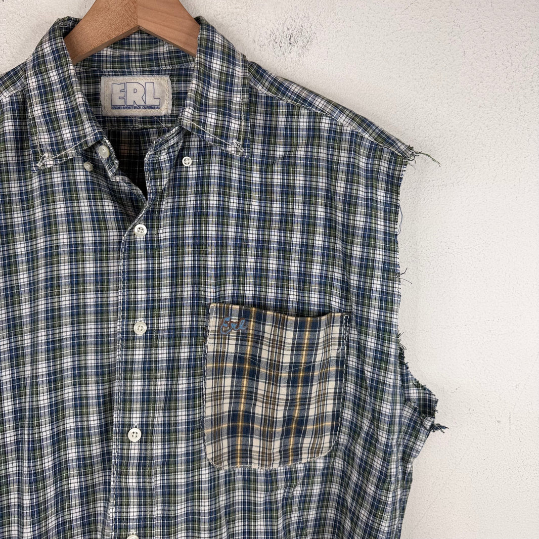 ERL Blue Flannel Cut-Off Shirt