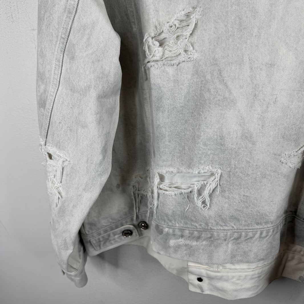 Balenciaga Distressed White Oversized Denim Jacket