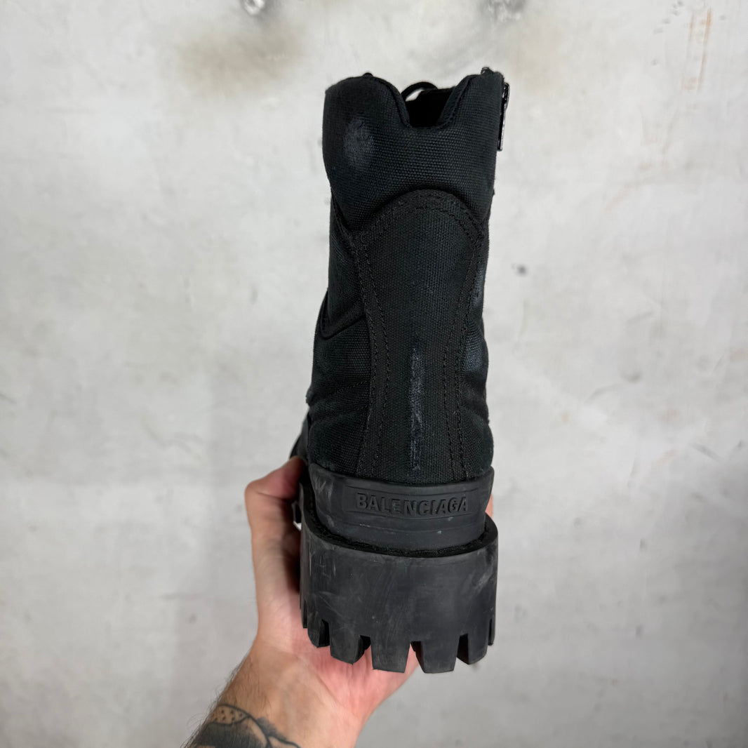 Balenciaga Canvas Ditressed Strike Boots