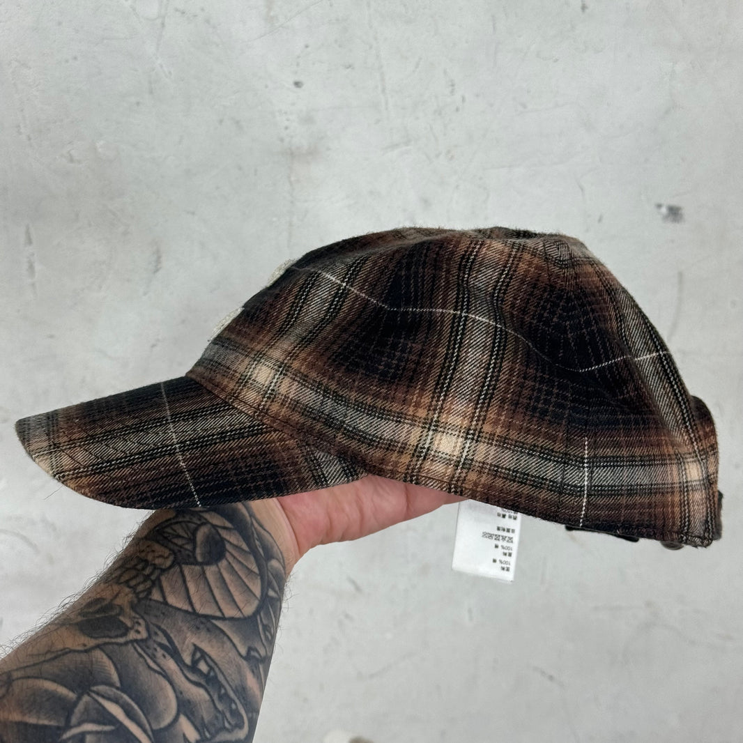 Celine Brown Plaid Chenille Logo Hat