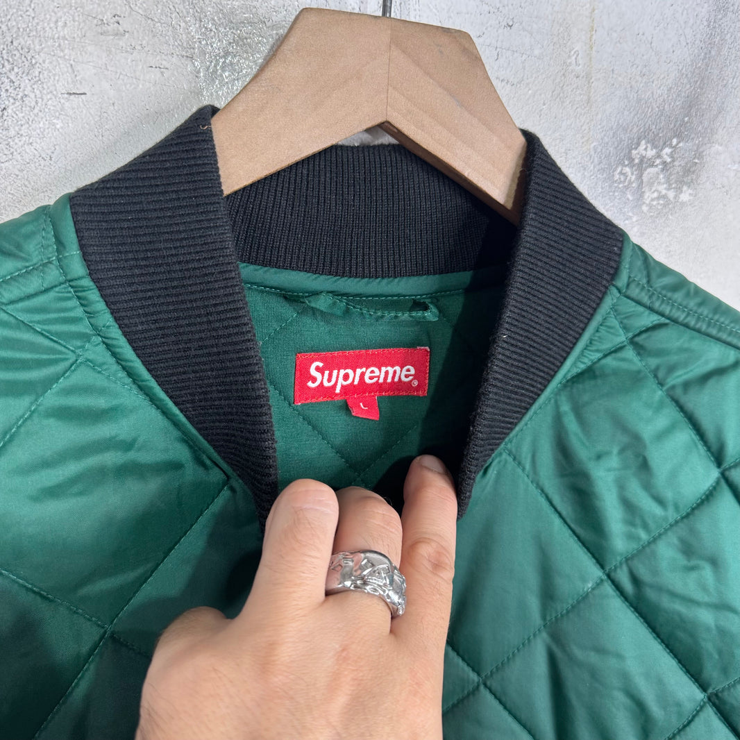 Supreme Green Sequin Patch Quilted Bomber