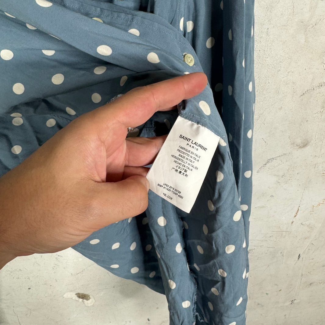 Saint Laurent Runway Blue Polka Dot LS Shirt