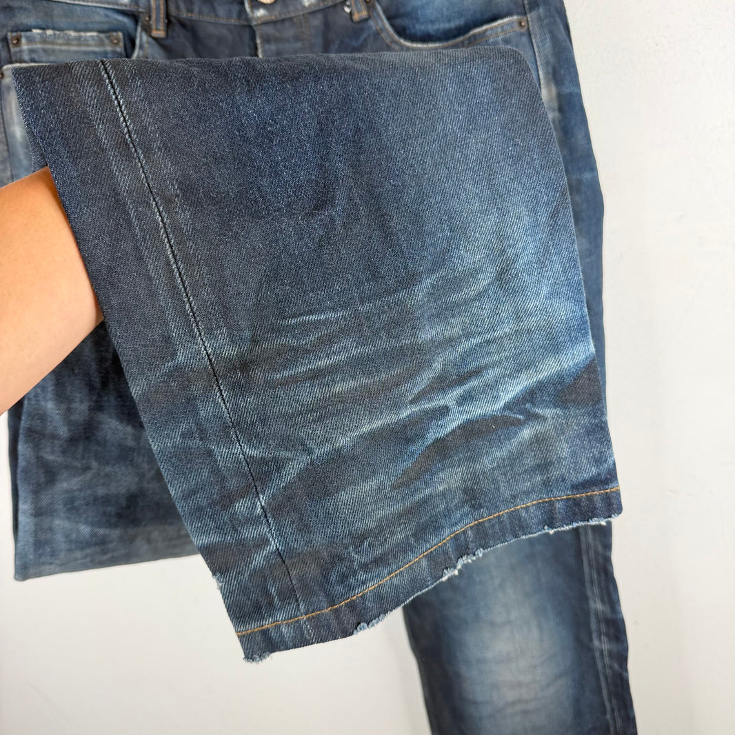 Balenciaga Coated Distressed Dark Wash Straight Leg Jeans