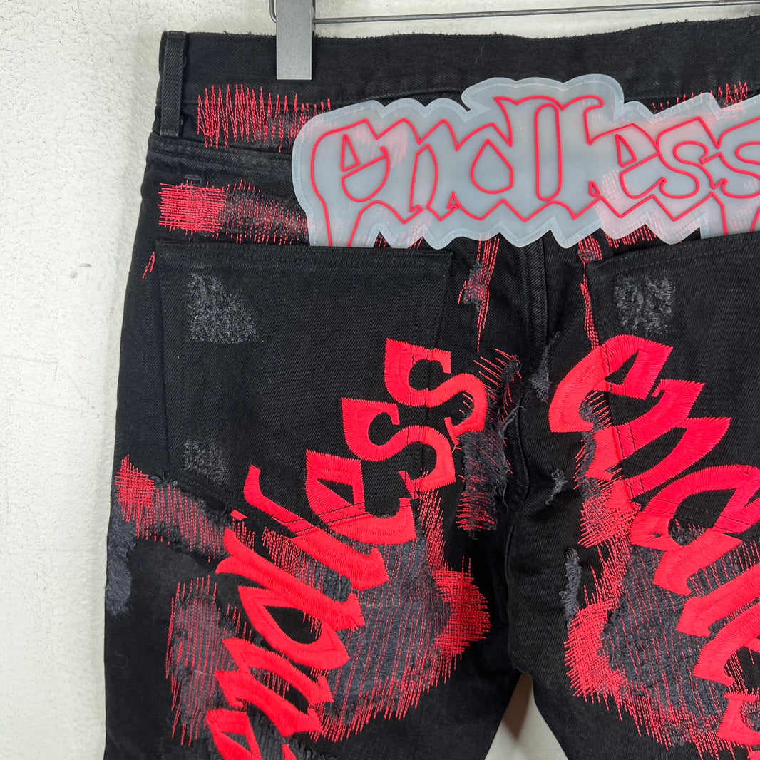 Endless Denim Black/Red Spellout Jeans