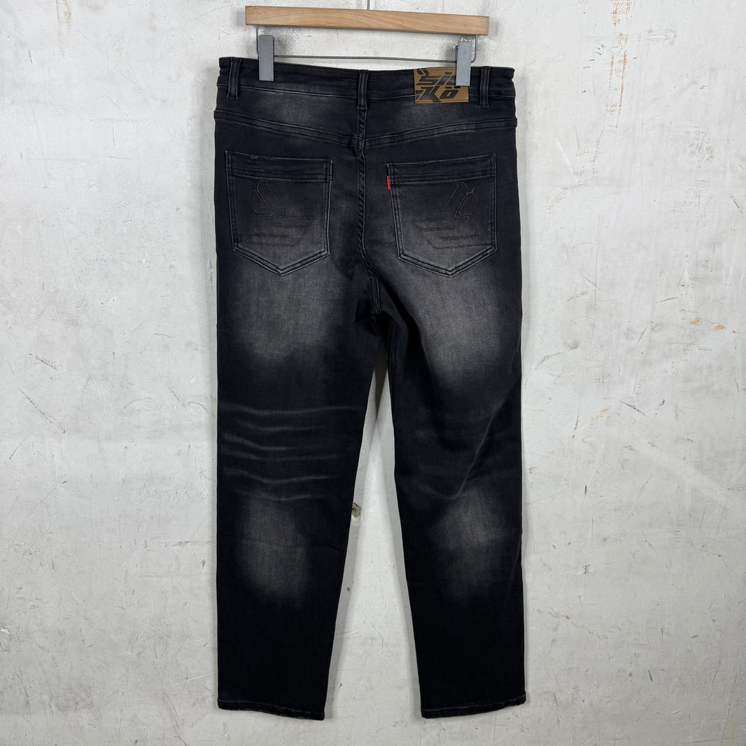 Sicko Embroidered Washed Black Jeans