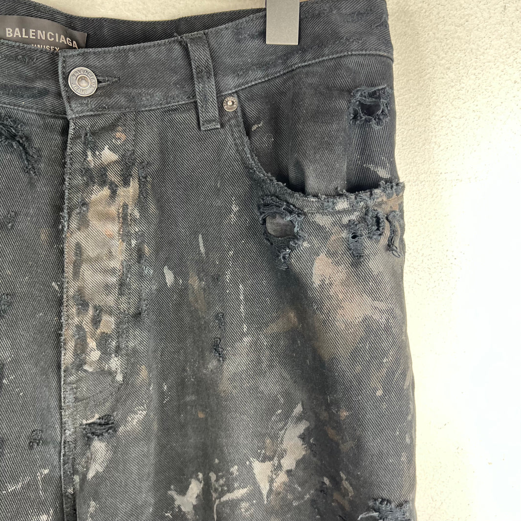 Balenciaga Black Mud Distressed Jeans