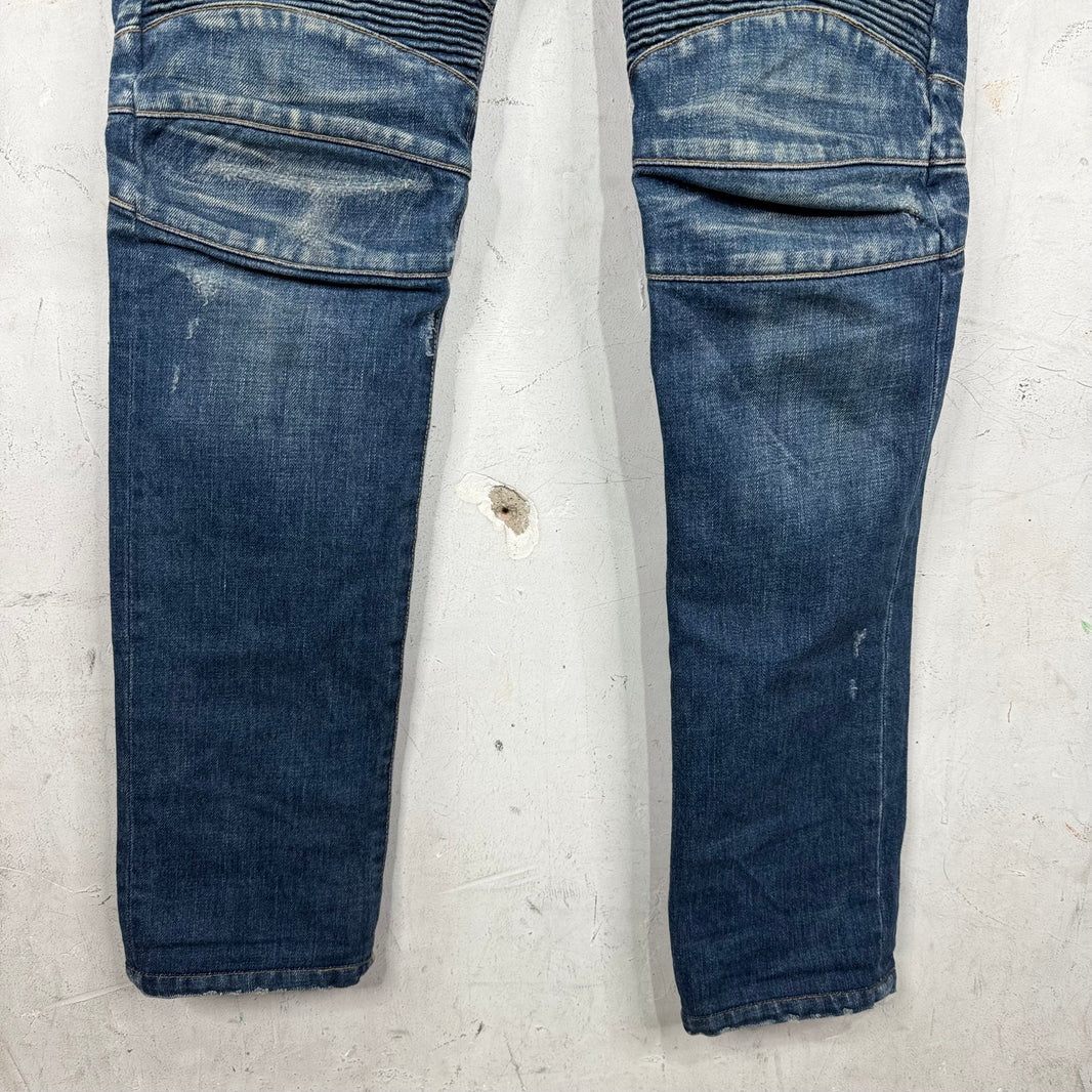 Balmain Medium Wash Decarnin Biker Jeans