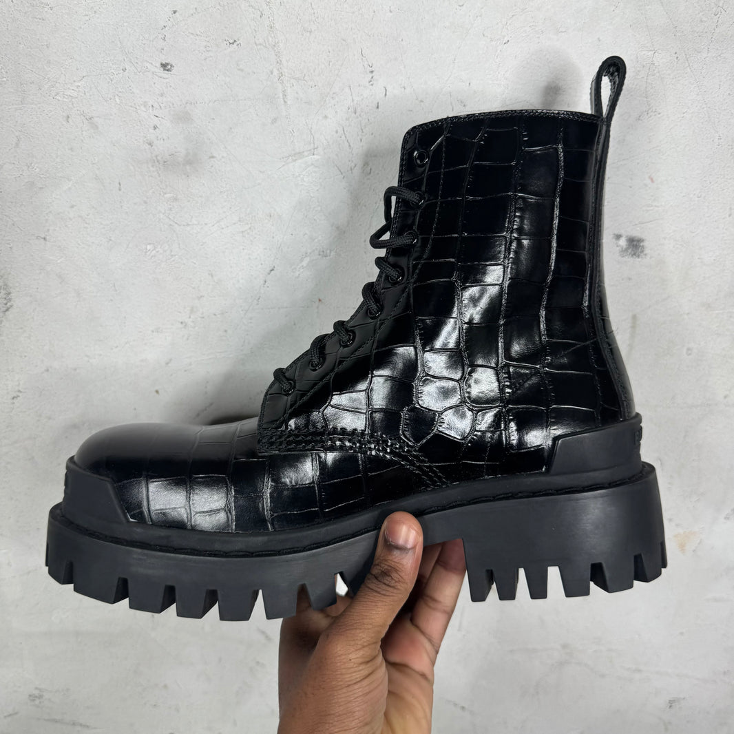 Balenciaga Leather Croc Strike Boots