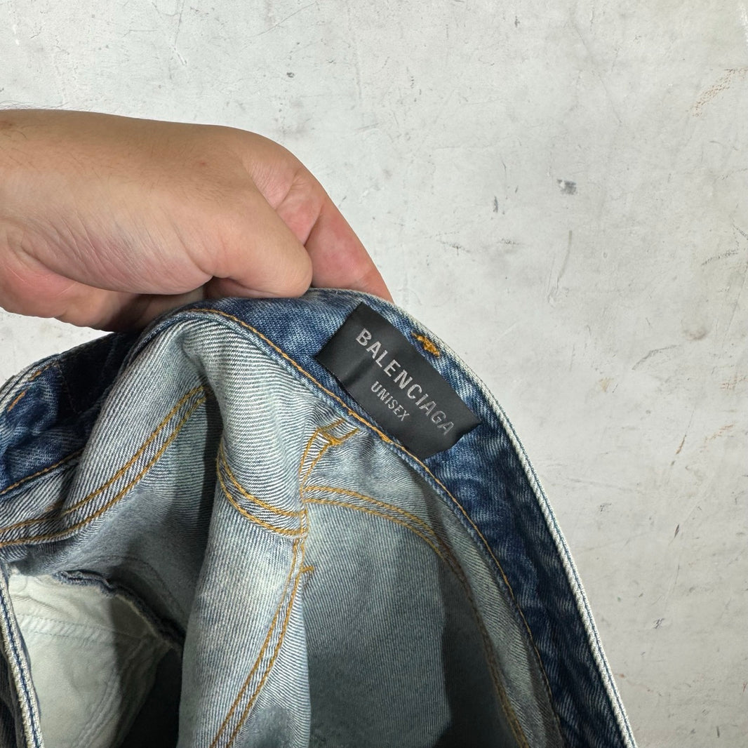 Balenciaga 2022 Lightwash Denim Cutoff Shorts