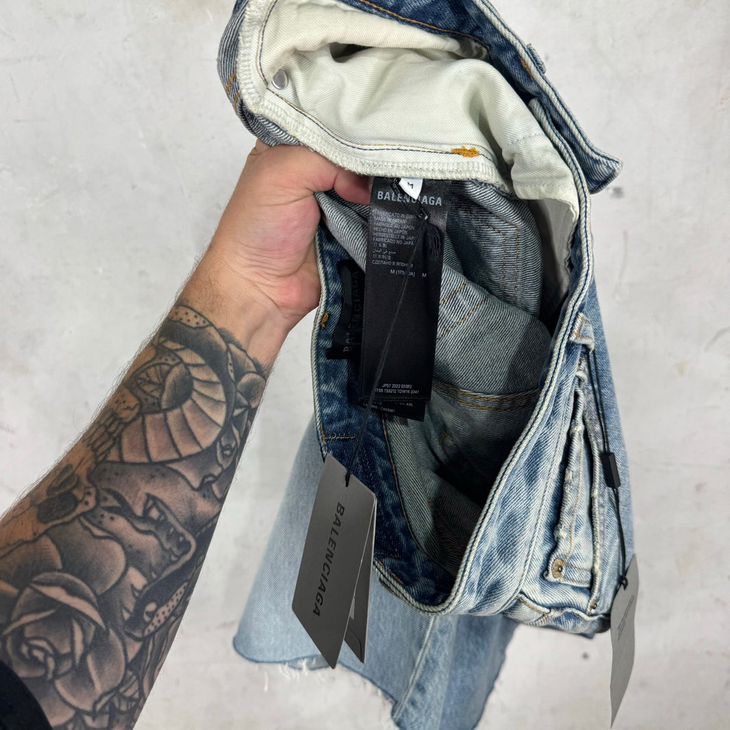 Balenciaga 2022 Lightwash Denim Cutoff Shorts