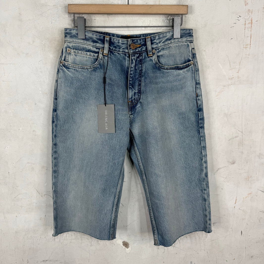 Balenciaga 2022 Lightwash Denim Cutoff Shorts