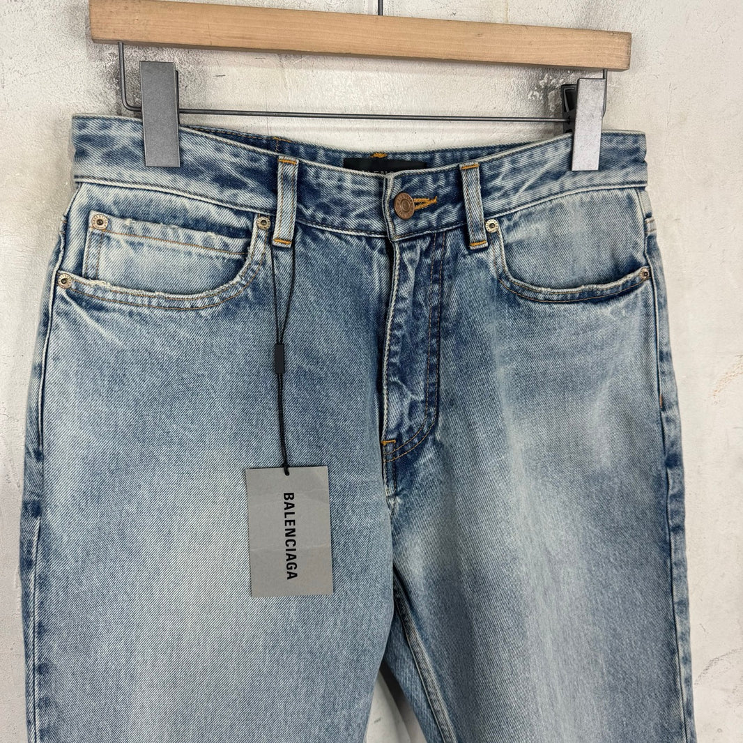 Balenciaga 2022 Lightwash Denim Cutoff Shorts