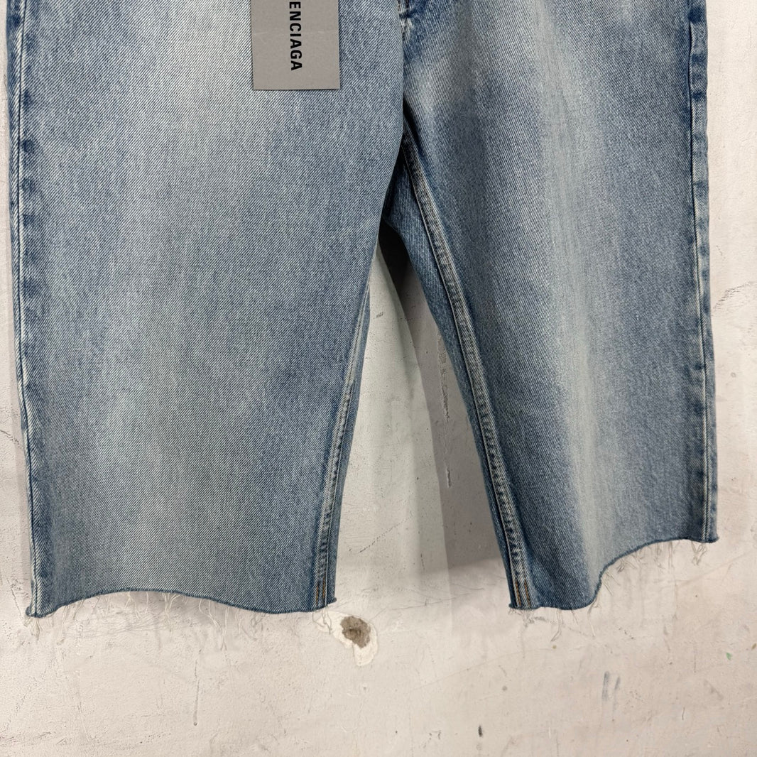 Balenciaga 2022 Lightwash Denim Cutoff Shorts