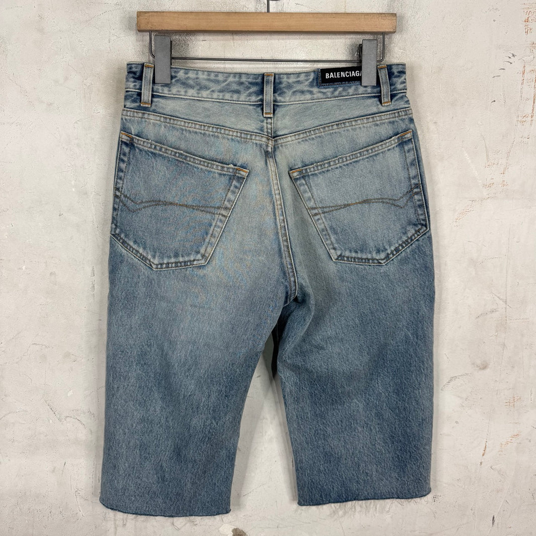 Balenciaga 2022 Lightwash Denim Cutoff Shorts