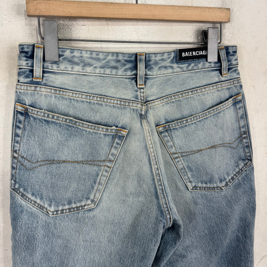 Balenciaga 2022 Lightwash Denim Cutoff Shorts