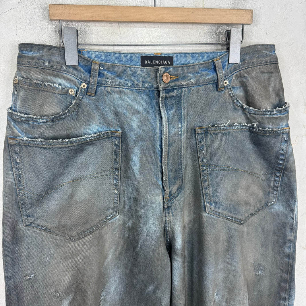 Balenciaga Mudded Front Pocket Distressed Jeans