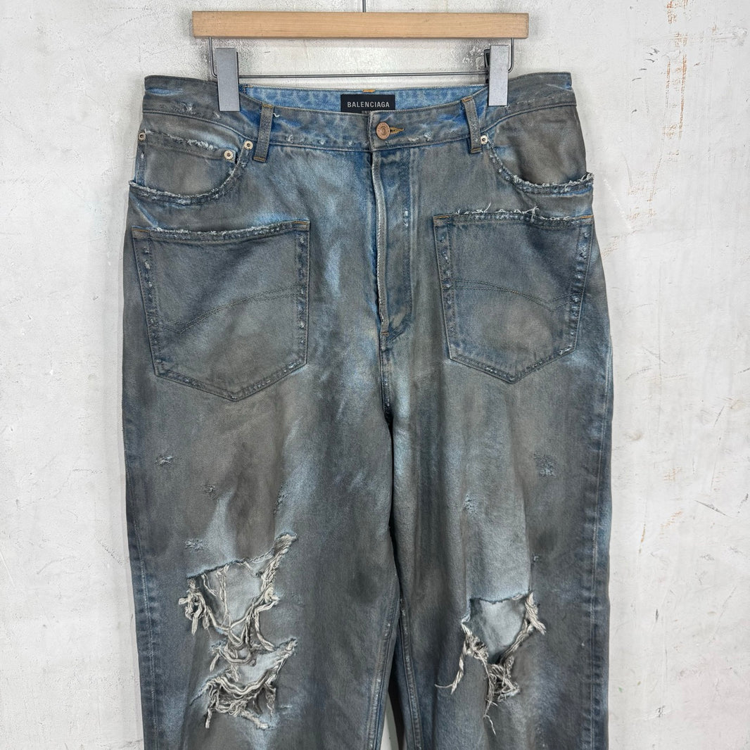 Balenciaga Mudded Front Pocket Distressed Jeans