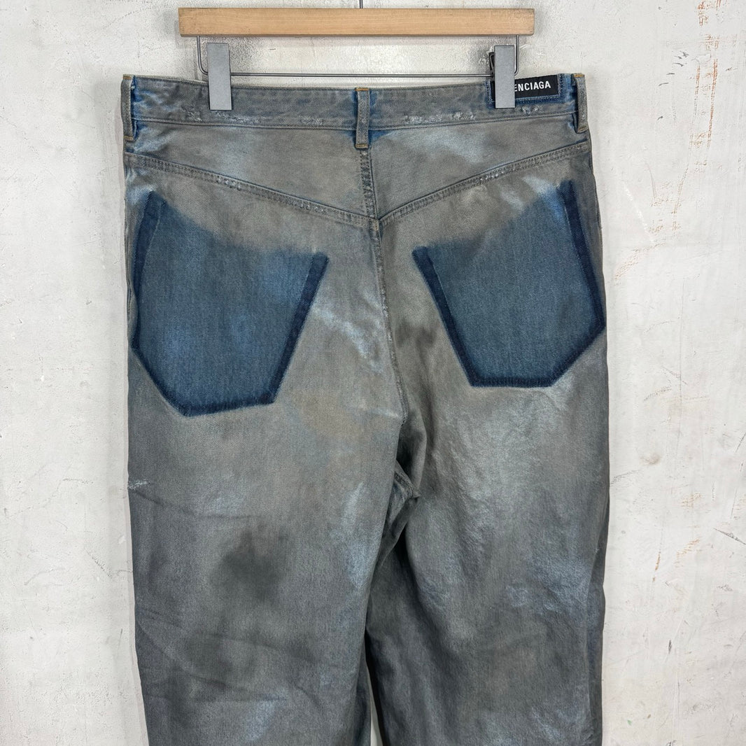 Balenciaga Mudded Front Pocket Distressed Jeans