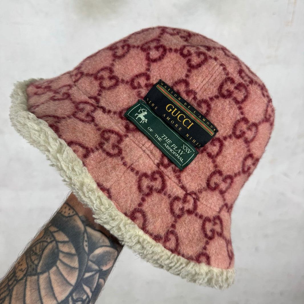 Gucci Pink Wool Monogram Bucket Hat