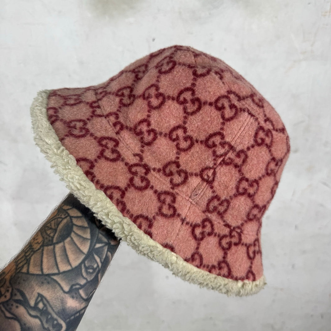Gucci Pink Wool Monogram Bucket Hat