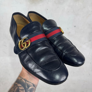 Gucci Navy Buckled Stripe Loafers