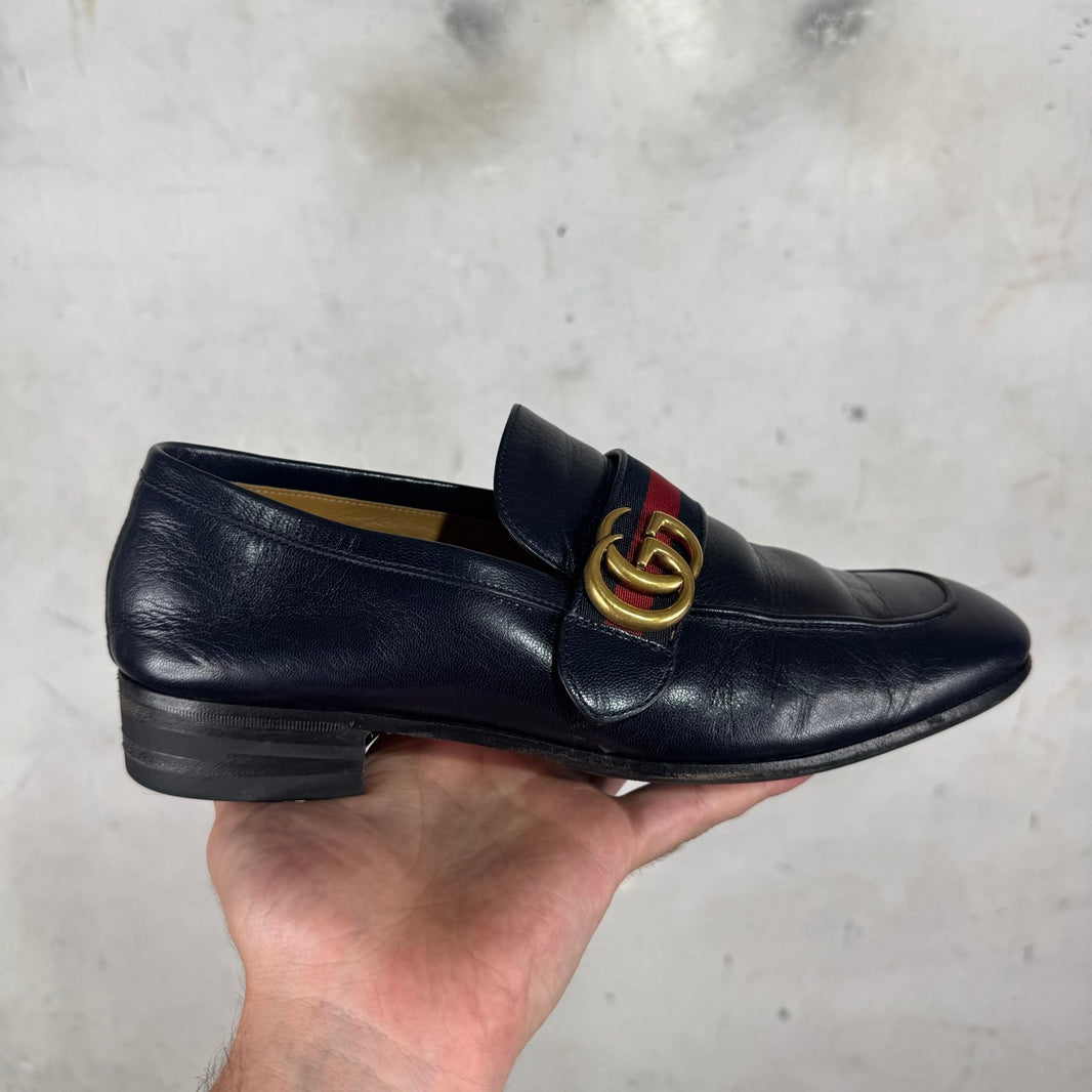 Gucci Navy Buckled Stripe Loafers