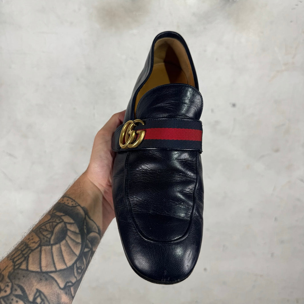 Gucci Navy Buckled Stripe Loafers