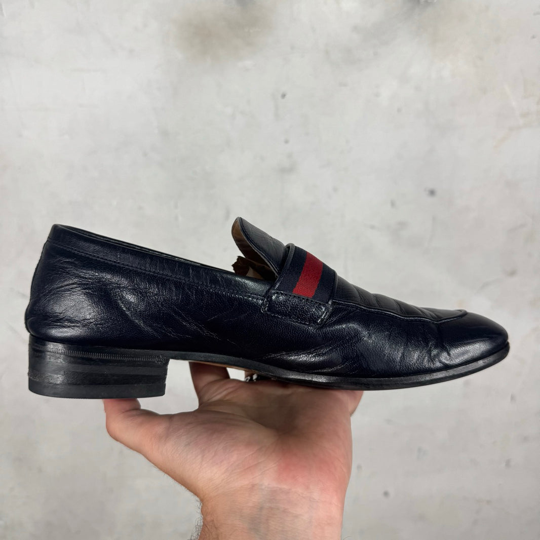 Gucci Navy Buckled Stripe Loafers